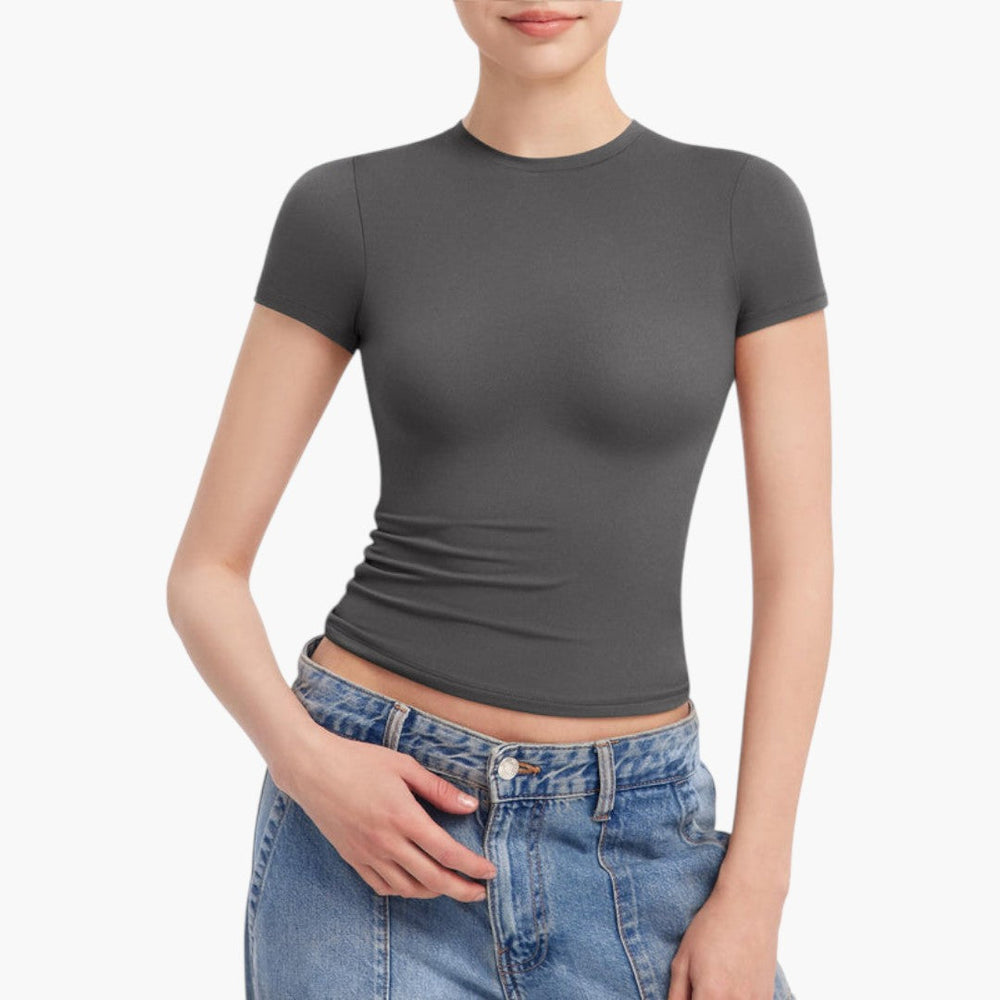 Image of Damen Figurbetontes Cropped T-Shirt