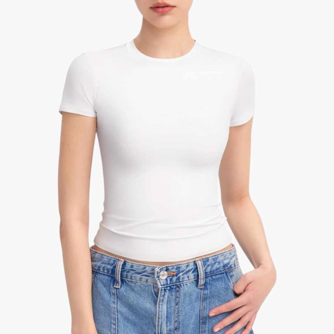 Image of Damen Figurbetontes Cropped T-Shirt
