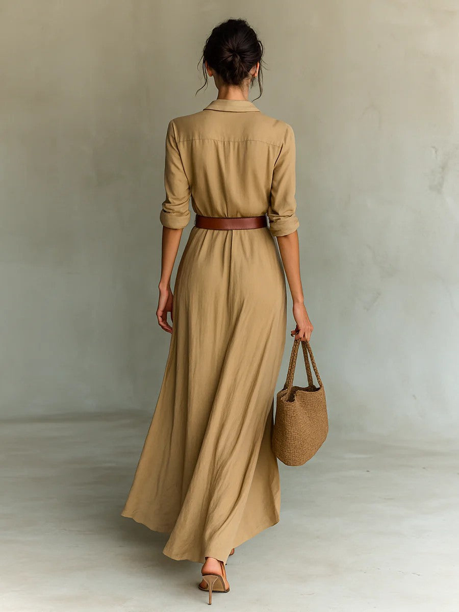 Image of Damen Hemdkleid Maxi mit Gürtel