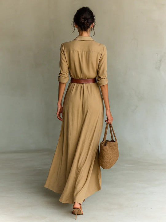 Image of Damen Hemdkleid Maxi mit Gürtel