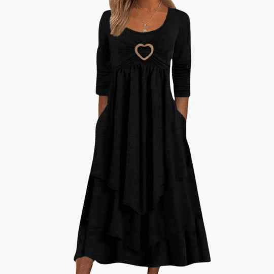 Image of Damen Langarm A-Linien Maxi Kleid