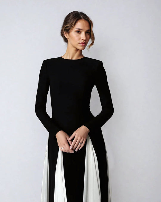 Image of Damen Langarm Color Block Maxikleid