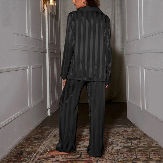 Image of Damen Langarm Gestreiftes Schlafanzug-Set