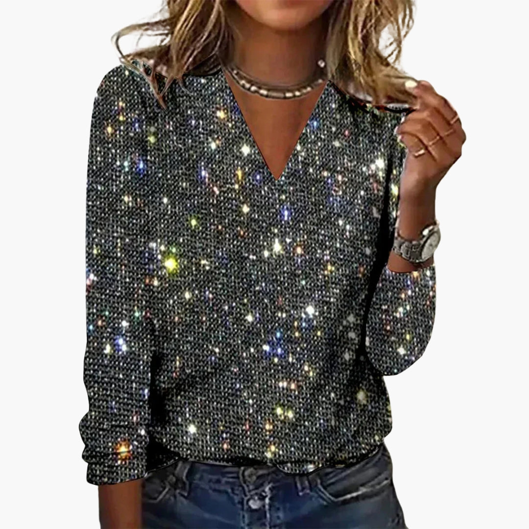 Image of Damen Langarm Glitzer Bluse