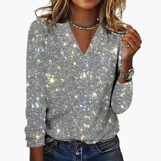 Image of Damen Langarm Glitzer Bluse