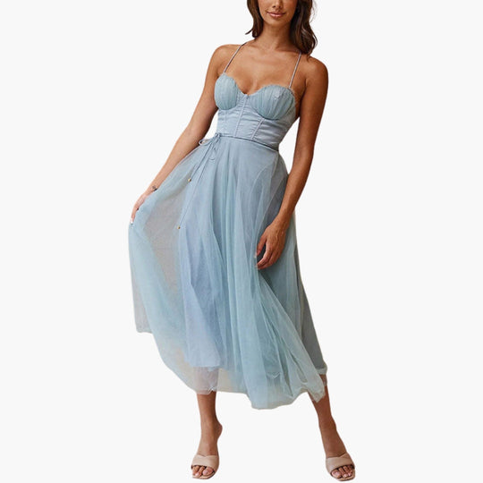 Image of Damen Spaghettiträger A-Linien Midikleid