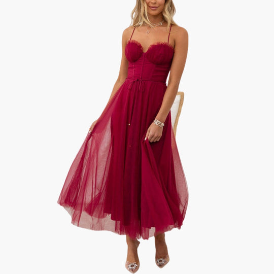 Image of Damen Spaghettiträger A-Linien Midikleid