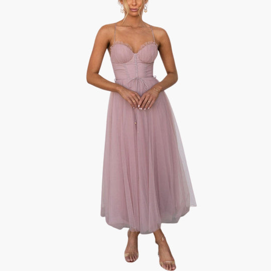 Image of Damen Spaghettiträger A-Linien Midikleid