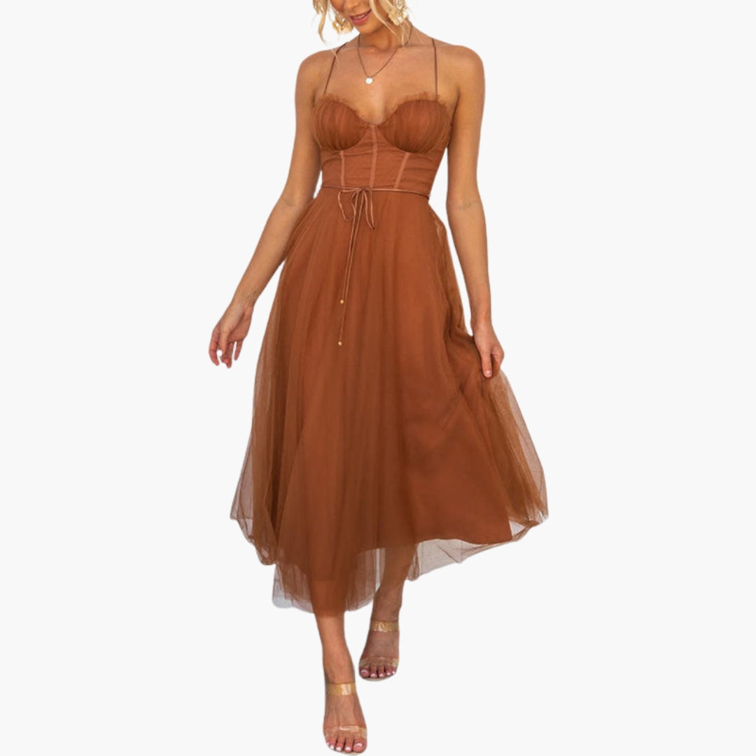 Image of Damen Spaghettiträger A-Linien Midikleid