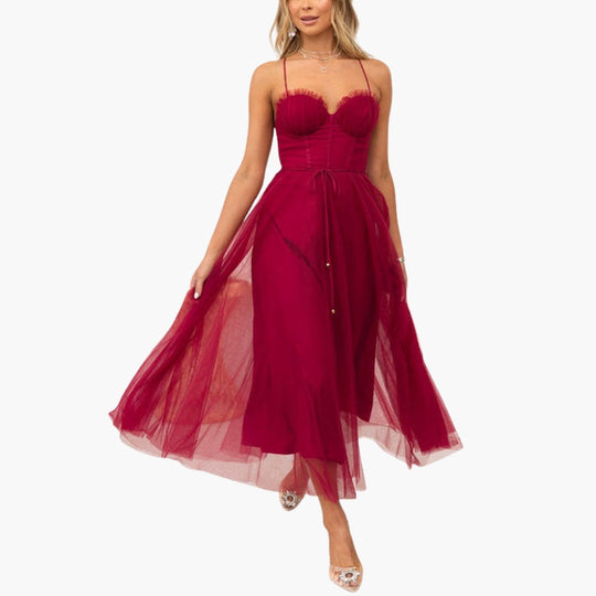 Image of Damen Spaghettiträger A-Linien Midikleid