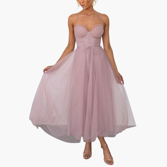 Image of Damen Spaghettiträger A-Linien Midikleid