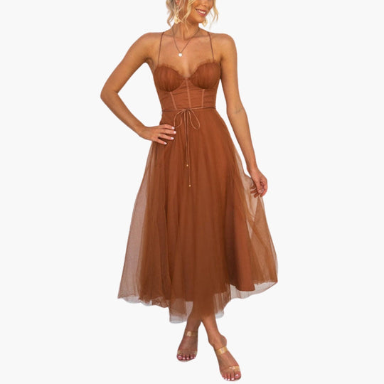 Image of Damen Spaghettiträger A-Linien Midikleid