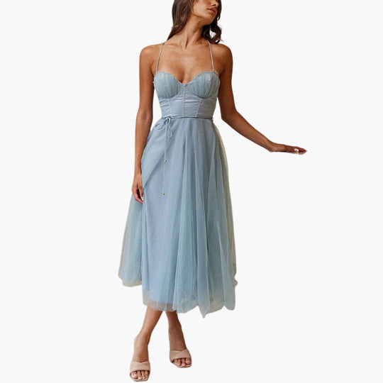 Image of Damen Spaghettiträger A-Linien Midikleid