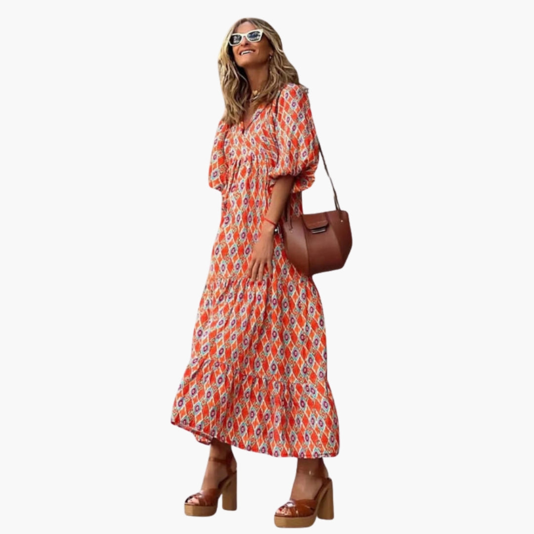 Image of Damen V-Ausschnitt A-Linien Maxikleid