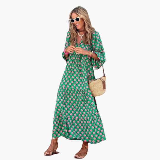 Image of Damen V-Ausschnitt A-Linien Maxikleid