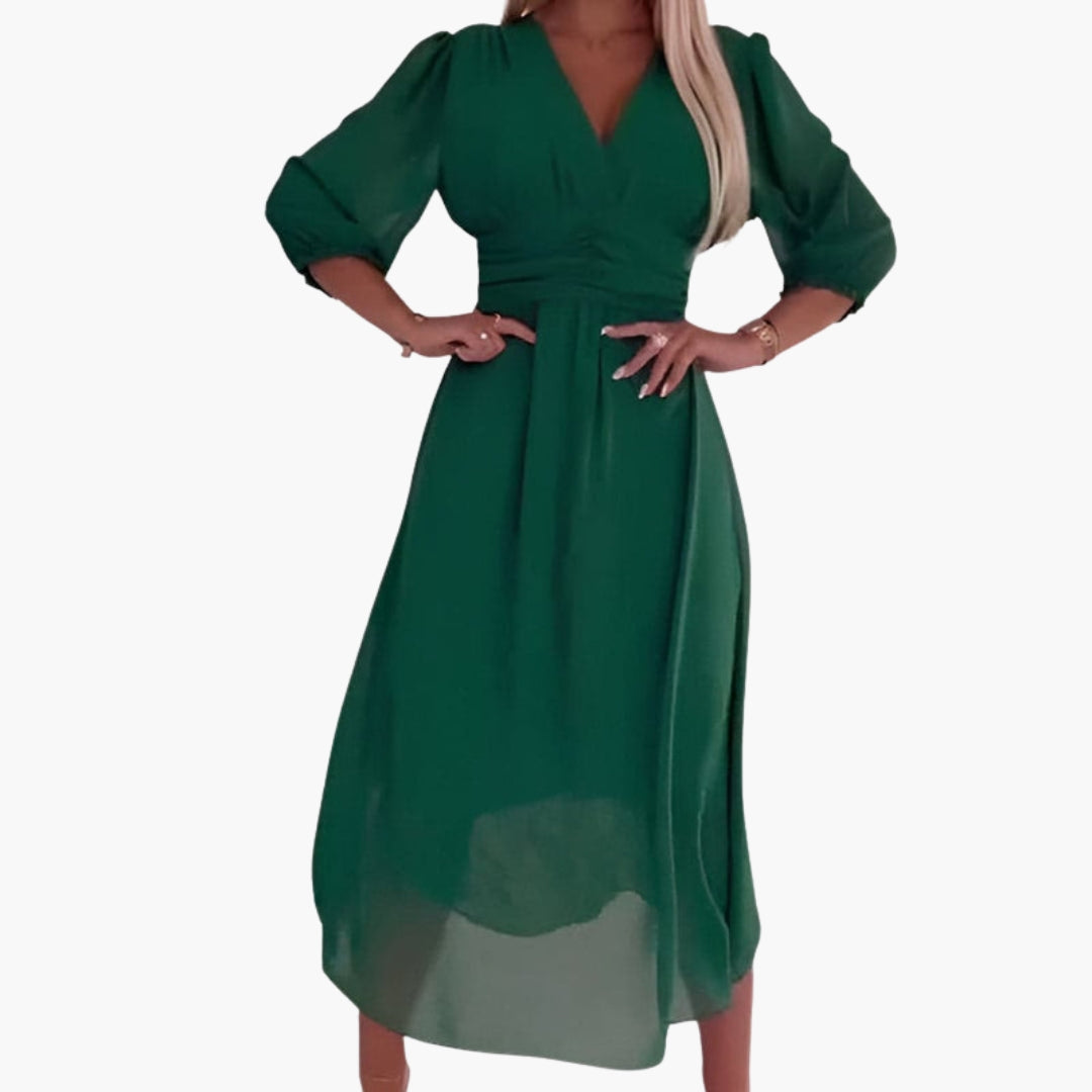 Image of Damen V-Ausschnitt A-Linien Midikleid