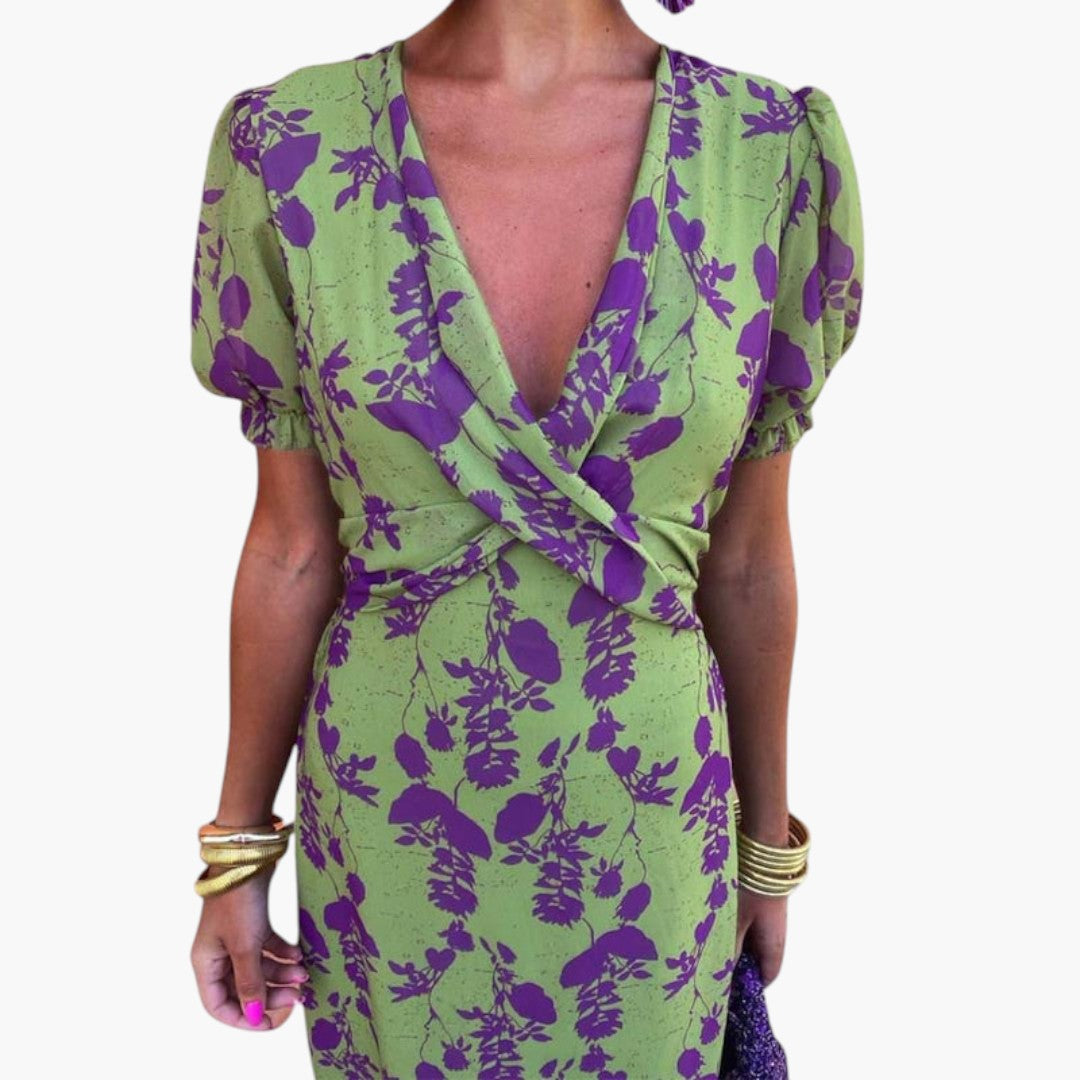 Image of Damen V-Ausschnitt Wickel-Midikleid