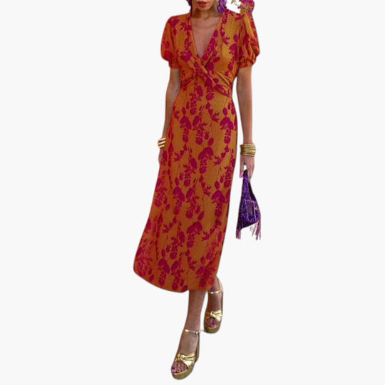 Image of Damen V-Ausschnitt Wickel-Midikleid