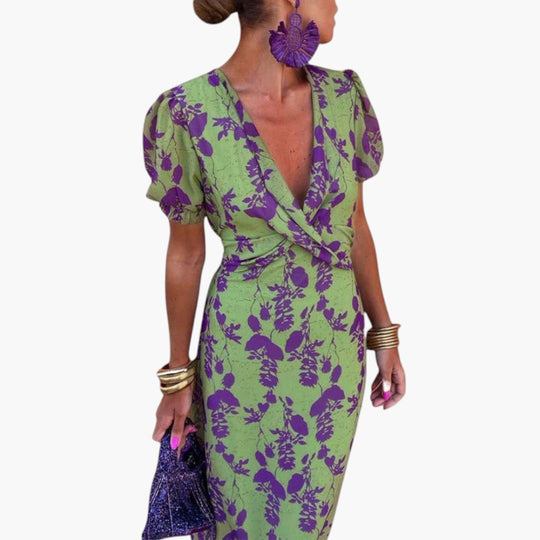 Image of Damen V-Ausschnitt Wickel-Midikleid