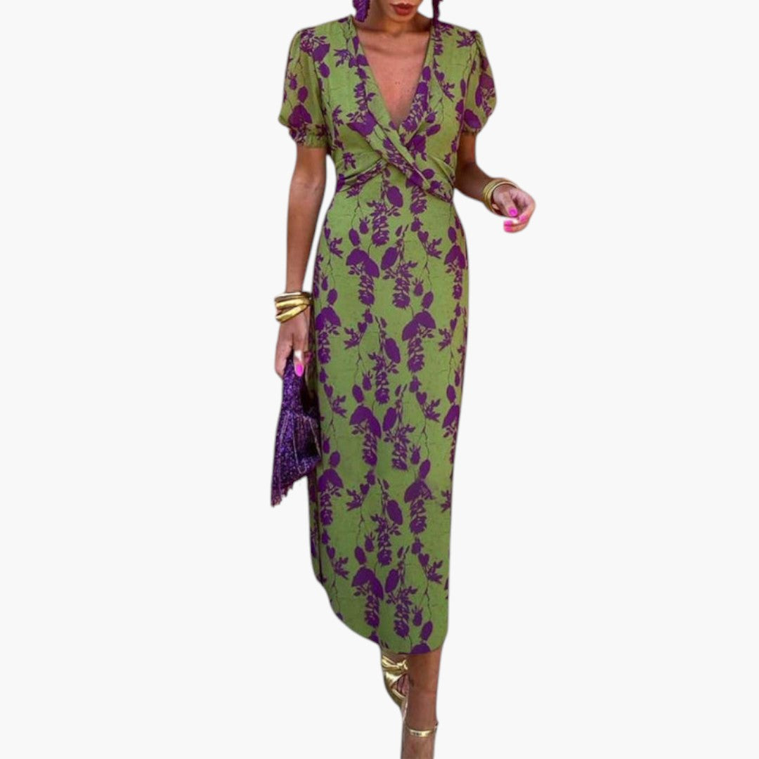 Image of Damen V-Ausschnitt Wickel-Midikleid