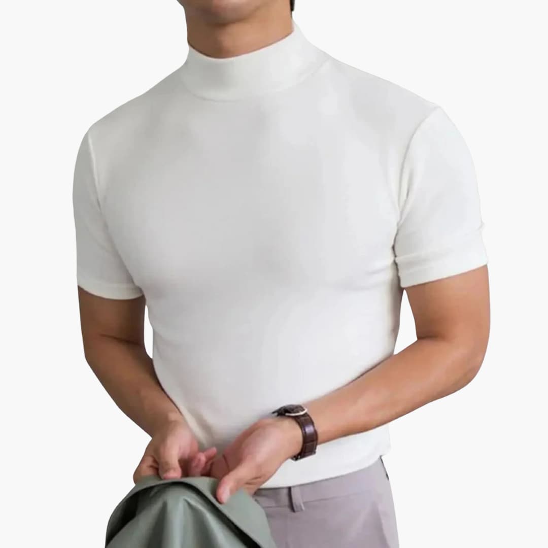 Image of Herren Mock Neck Fitted T-Shirt