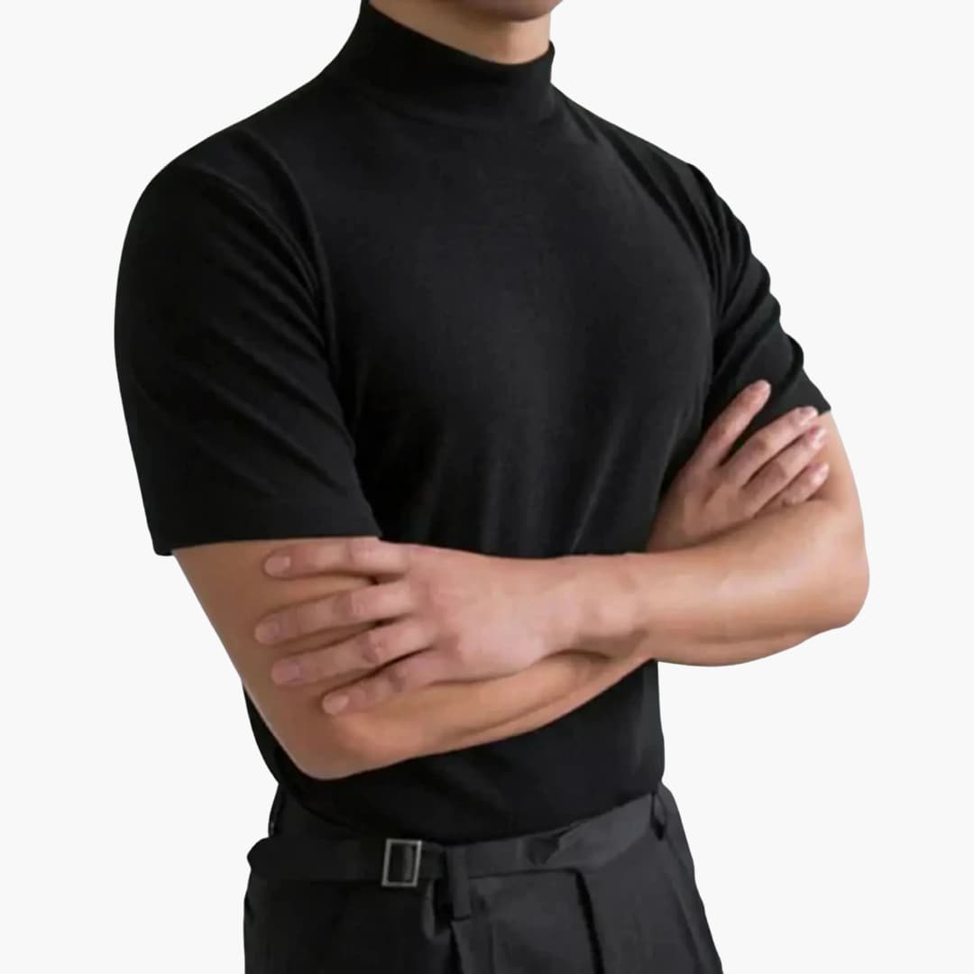 Image of Herren Mock Neck Fitted T-Shirt